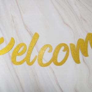 Starsgarden Glitter Gold Welcome to Our Home Banner for Housewarming Patriotic Military Decoration Family Party Supplies Cursive Bunting Photo Booth Props Sign(Gold Home)