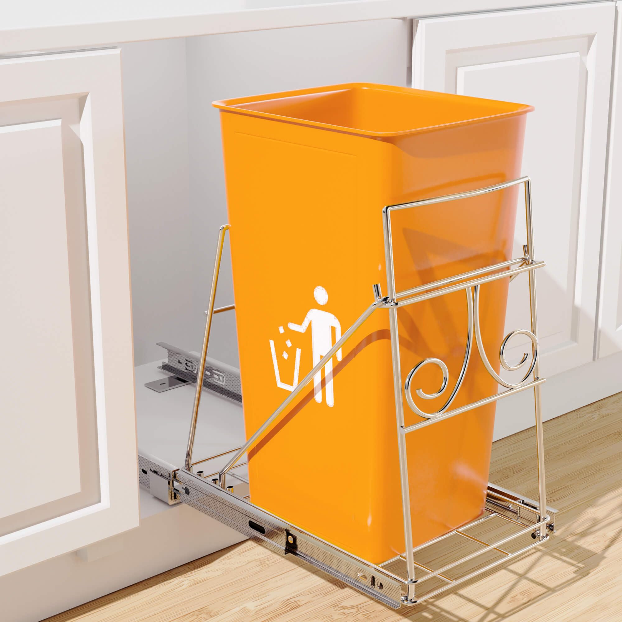 facertuey Pull Out Trash Can Under Cabinet,Cabinet Trash Can Roll-Out Sliding Rack,Adjustable Slide Out Shelf for Waste Can Under Kitchen Sink,Trash Can Not Included