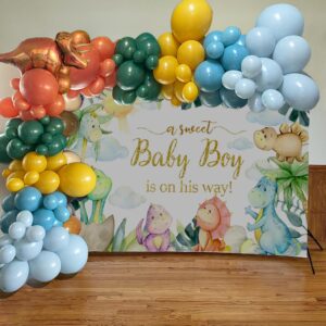 Mocsicka Dinosaur Baby Shower Backdrop Rawr Its a Boy Party Decorations Sweet Baby Boy Dino Baby Shower Party Banner Background (Blue, 7x5ft)