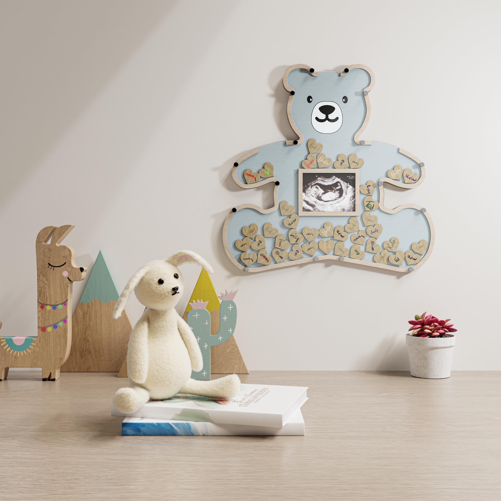 Baby Shower Guest Book Alternatives - We Can Bearly Wait Baby Shower Decorations For Boy- Teddy Bear Baby Shower Decorations - Centerpiece - Woodland Baby Shower Ultrasound Photo Frame (Blue)