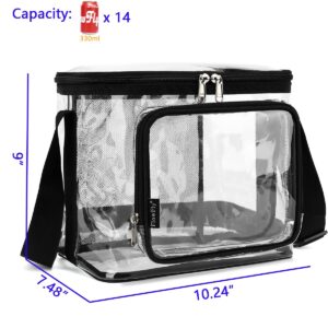 FlowFly Clear Lunch Bag Adult Large Heavy Duty Transparent Stadium Approved Lunch Box for Women and Men with Adjustable Shoulder Strap, Front Zipper Pocket, Clear