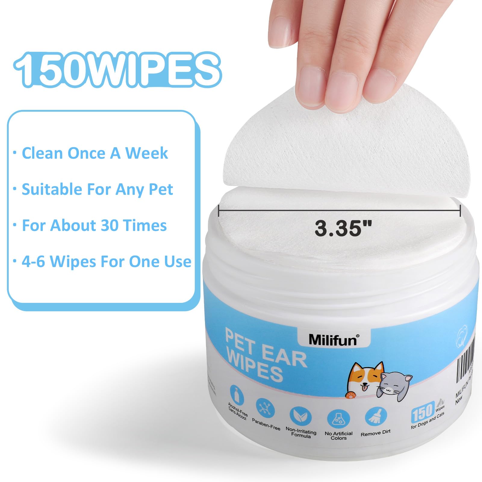 150 Count Dog Ear Cleaner Wipes, Dog Ear Wipes, Gently Remove Ear Wax, Debris - Soothes & Relieves Ear Itching, Natural Cleaning Puppy Ear Wipes, Otic Cleanser for Dogs and Cats.