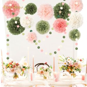 NICROHOME Birthday Party Decorations Set, 15PCS White Gold Champagne Tissue Paper Pom Poms, Dots Paper Garland String Hanging Backdrop for Wedding Graduation Baby Shower Happy New Years Eve Party