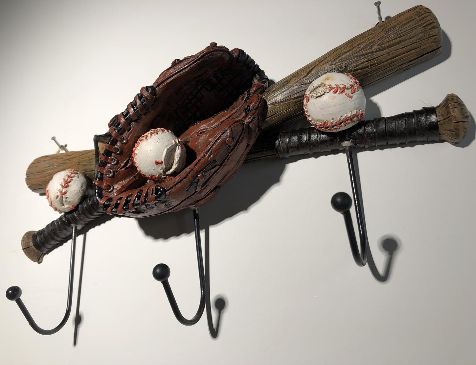 RYAONFKY Baseball Coat Rack Wall Mount with 3 Wall Hooks, Baseball Glove Wall Decor for Boys Room,Entryway,Cloakroom