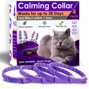 petatlas 4 pack calming collar for cats – pheromone cat calming collar cat anxiety relief and stress – adjustable water resistant breakaway calming collars natural ingredients pheromones rapid effect