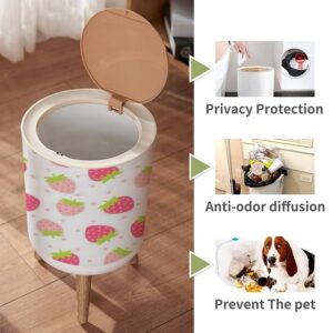 Small Trash Can with Lid for Bathroom Kitchen Office Diaper Fruit Cute fresh strawberry pink polka dot isolated white Design for Bedroom Garbage Trash Bin Dog Proof Waste Basket Cute Decorative