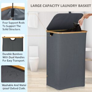 Collapsible Laundry Basket, Tall Laundry Hamper with Lid and Removable Liner Bag, 87L Large Foldable Storage Laundry Hamper Clothes Basket, for Dorm, Bathroom, Bedroom, Clothing, Toys (87L)