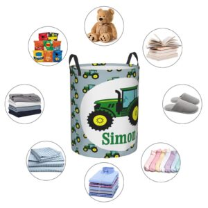 Green Farm Tractor Tractor Customized Laundry Basket Clothes Hamper with Name Collapsible Waterproof Large Capacity Organizer Storage for Living Room.