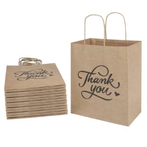 bagmad 50 pack 8x4.75x10 inch strurdy plain medium paper bags with handles bulk, brown kraft bags, grocery shopping retail bags, birthday party favors wedding thank you bags sacks (50 count)