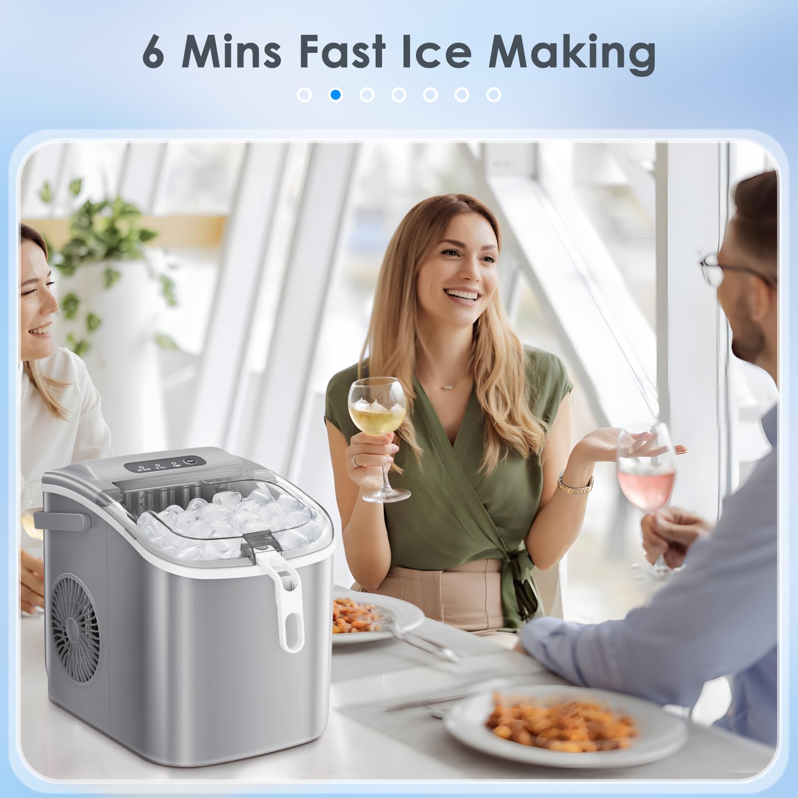 Xbeauty Countertop Ice Maker Machine 6-Minute Fast Bullet Ice Simple Handle Automatic Cleaning Suitable for Household Small Student Dormitory and Bar Party-Grey,26LBS