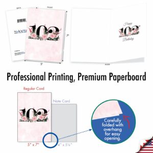 NobleWorks - 102th Milestone Birthday Greeting Card with 5 x 7 Inch Envelope (1 Card) Floral Age 102 C8268MBG