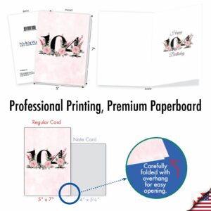 NobleWorks 104th Milestone Birthday Paper Card with 5 x 7 Inch Envelope (1 Card) Floral Age 104 C8270MBG