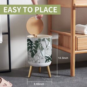 Small Trash Can with Lid for Bathroom Kitchen Office Diaper Floral seamless green black white split leaf Philodendron plant vines Bedroom Garbage Trash Bin Dog Proof Waste Basket Cute Decorative