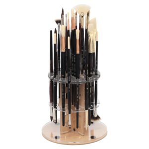 Mezzo Artist Brush Rack - Wood Grain Laminate Multi Layer Desk Stand Professional Storage Display Organizer for paintbrushes and Paint Tubes - Rotating Brush Rack