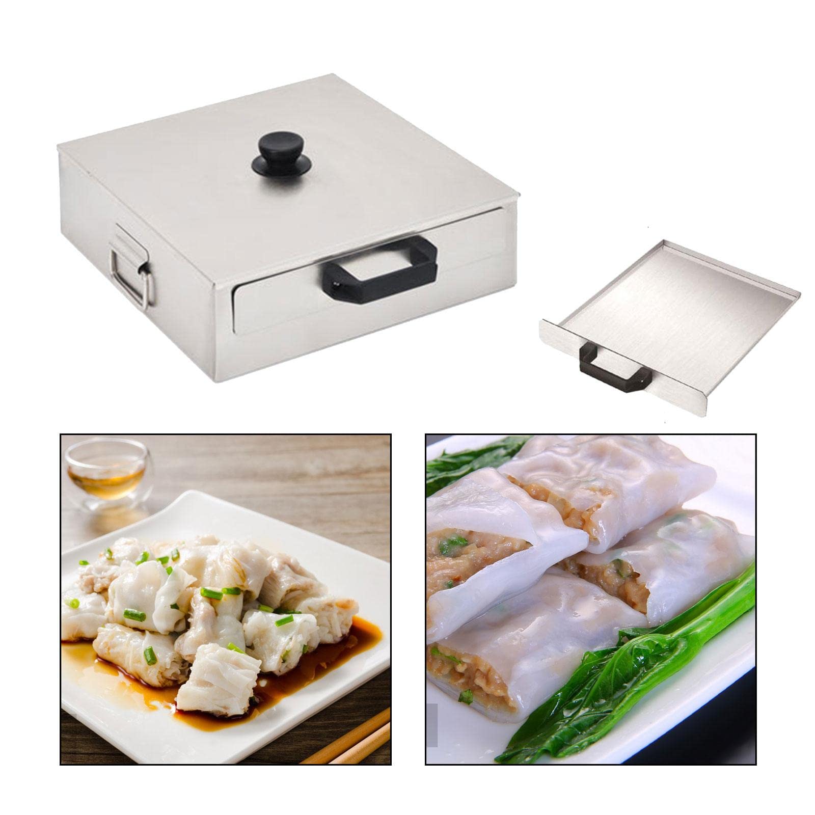 Rice Roll Machine Devices Multifunctional Vermicelli Roll Steamer Stainless Steel for Food Home Use Steaming Bun Cantonese Rice Noodle Rolls, 2 Drawers