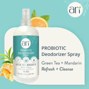 Ari Probiotic Deodorizer Spray for Dogs (8 oz) – Green Tea & Mandarin Scent – pH-Balanced, Long-Lasting Freshness, Sulfate-Free, Gentle for All Breeds