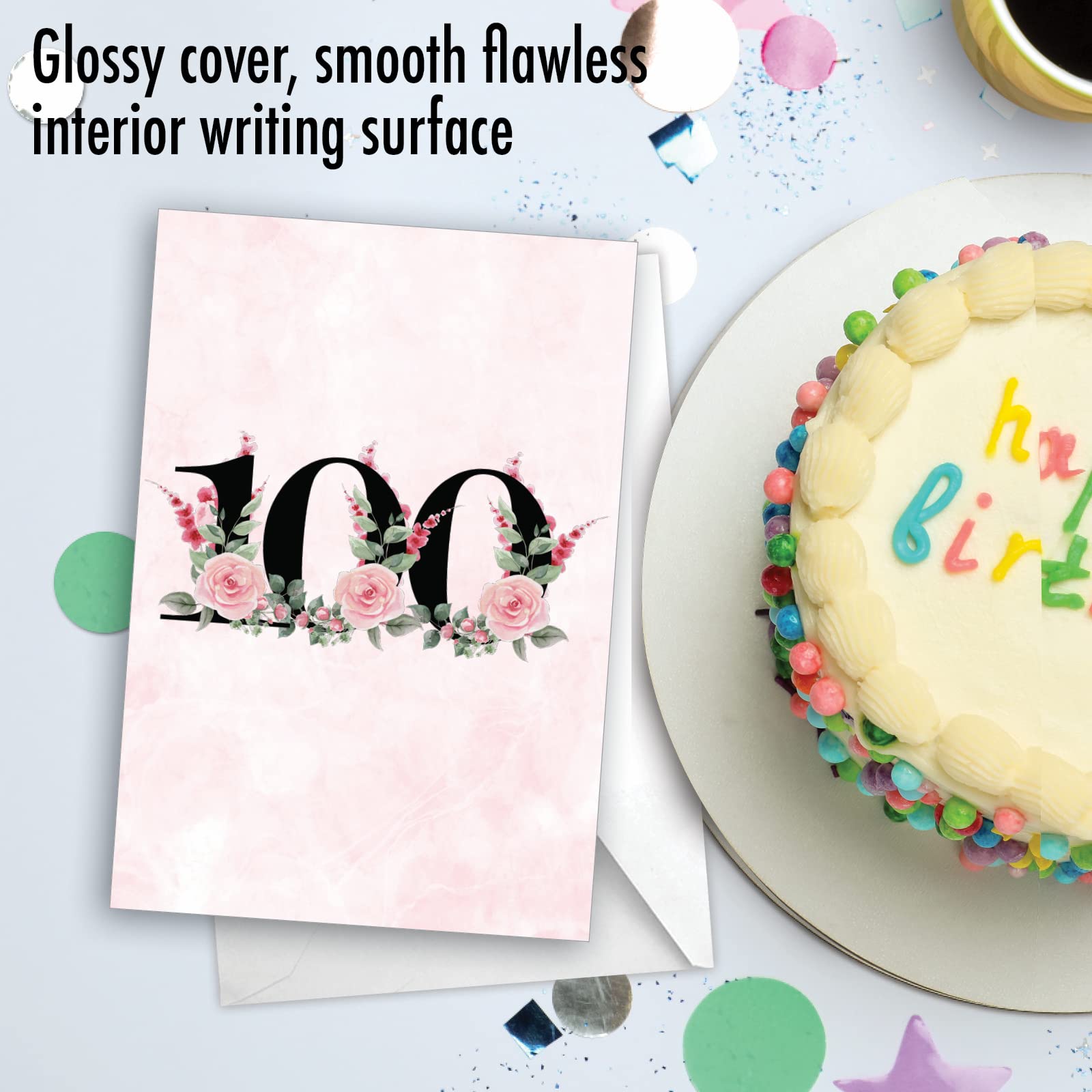 NobleWorks 100th Milestone Birthday Greeting Card with 5 x 7 Inch Envelope (1 Card) Floral Age 100 C8266MBG