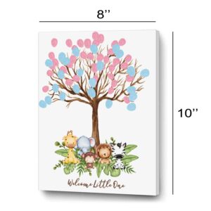 LNOKRIM Baby Shower Guest Book Fingerprint Tree Canvas, Jungle Safari Theme Gender Reveal Supplies, Personalized Alternative Guest Book,Fingerprint Guest Book