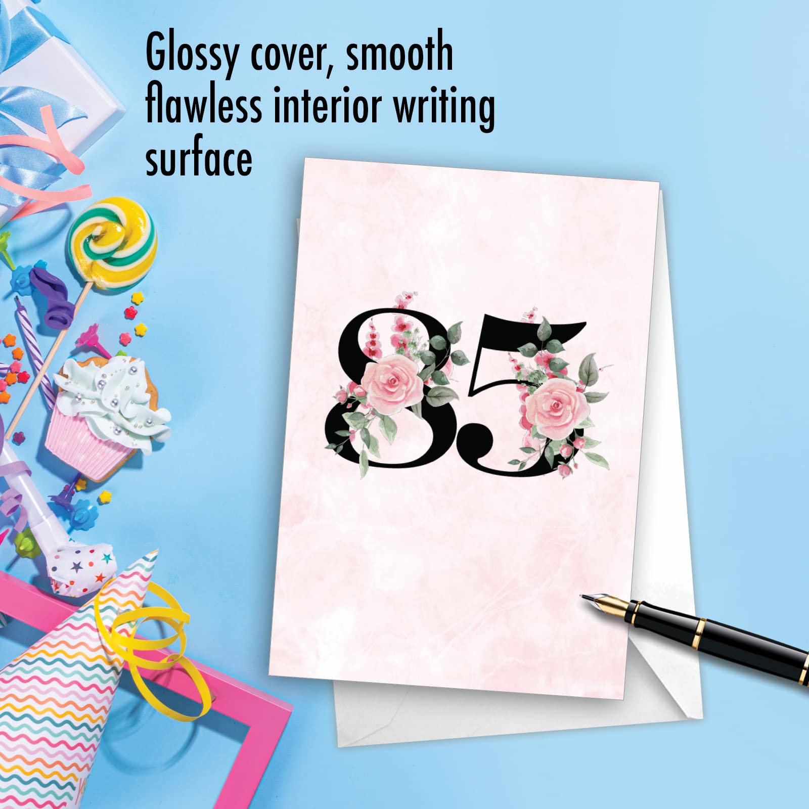 NobleWorks - 85th Milestone Birthday Greeting Card with 5 x 7 Inch Envelope (1 Card) Floral Age 85 C8263MBG