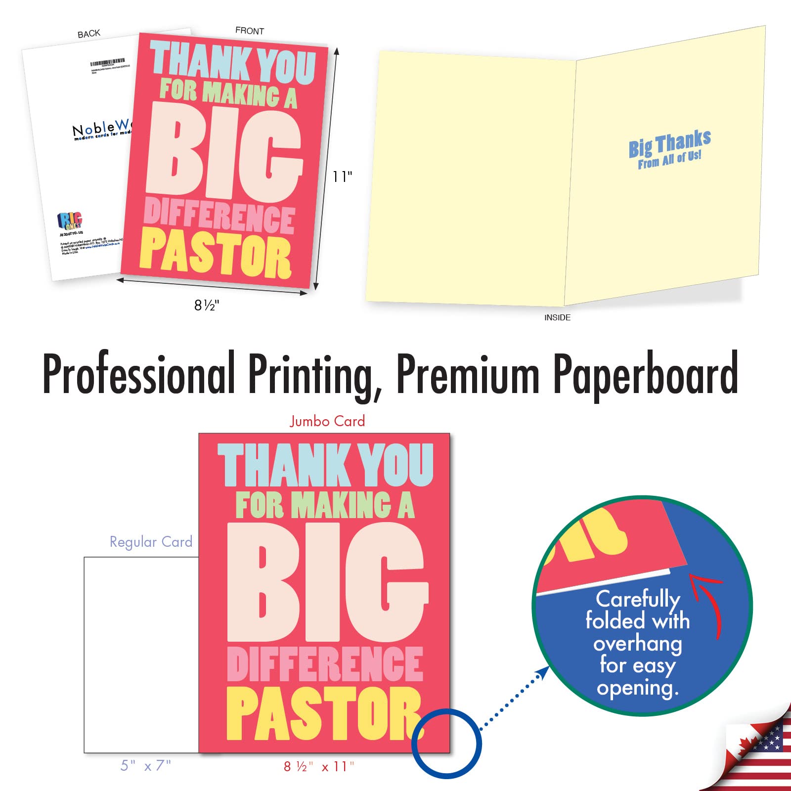 NobleWorks - Jumbo Funny Thank You Greeting Card From Us 8.5 x 11 Inch with Envelope (1 Pack) Oversize Jumbo Big Difference Pastor J8206TYG-US