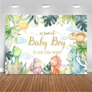 mocsicka dinosaur baby shower backdrop rawr its a boy party decorations sweet baby boy dino baby shower party banner background (blue, 7x5ft)