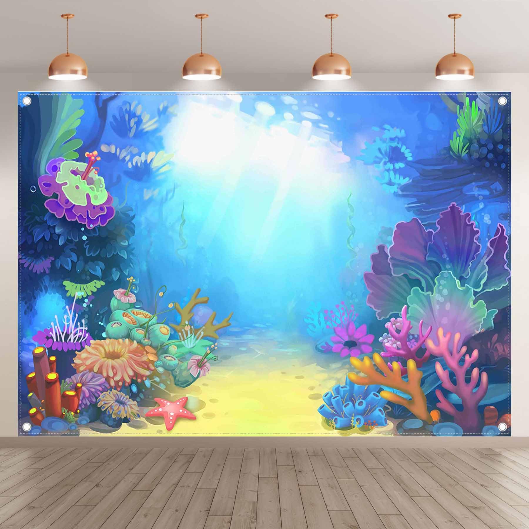 ZTHMOE 7x5ft Fabric Summer Under The Sea Photography Backdrop Little Mermaid Princess Girl Background Birthday Party Ocean Baby Shower Decorations Photo Banner Props