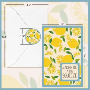 Whaline 36 Pack Lemon Greeting Cards Bulk Sending You A Big Squeeze Note Cards with Envelopes Matching Seal Stickers 6 Color Blank Cards for Spring Summer Bridal Baby Shower Birthday Party