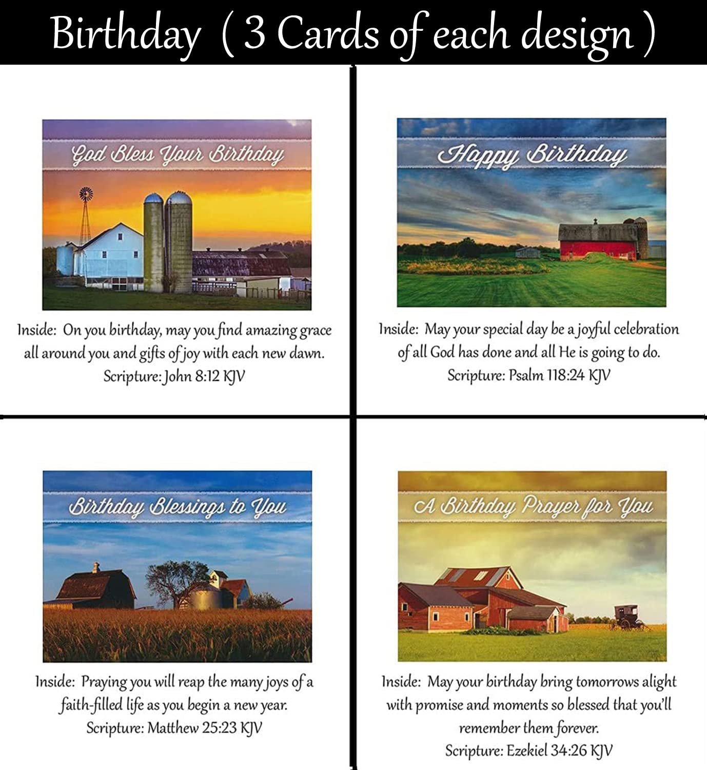 Generic King James Version (KJV) 36 ct Birthday Christian/Religious Greeting Card Set with Envelopes