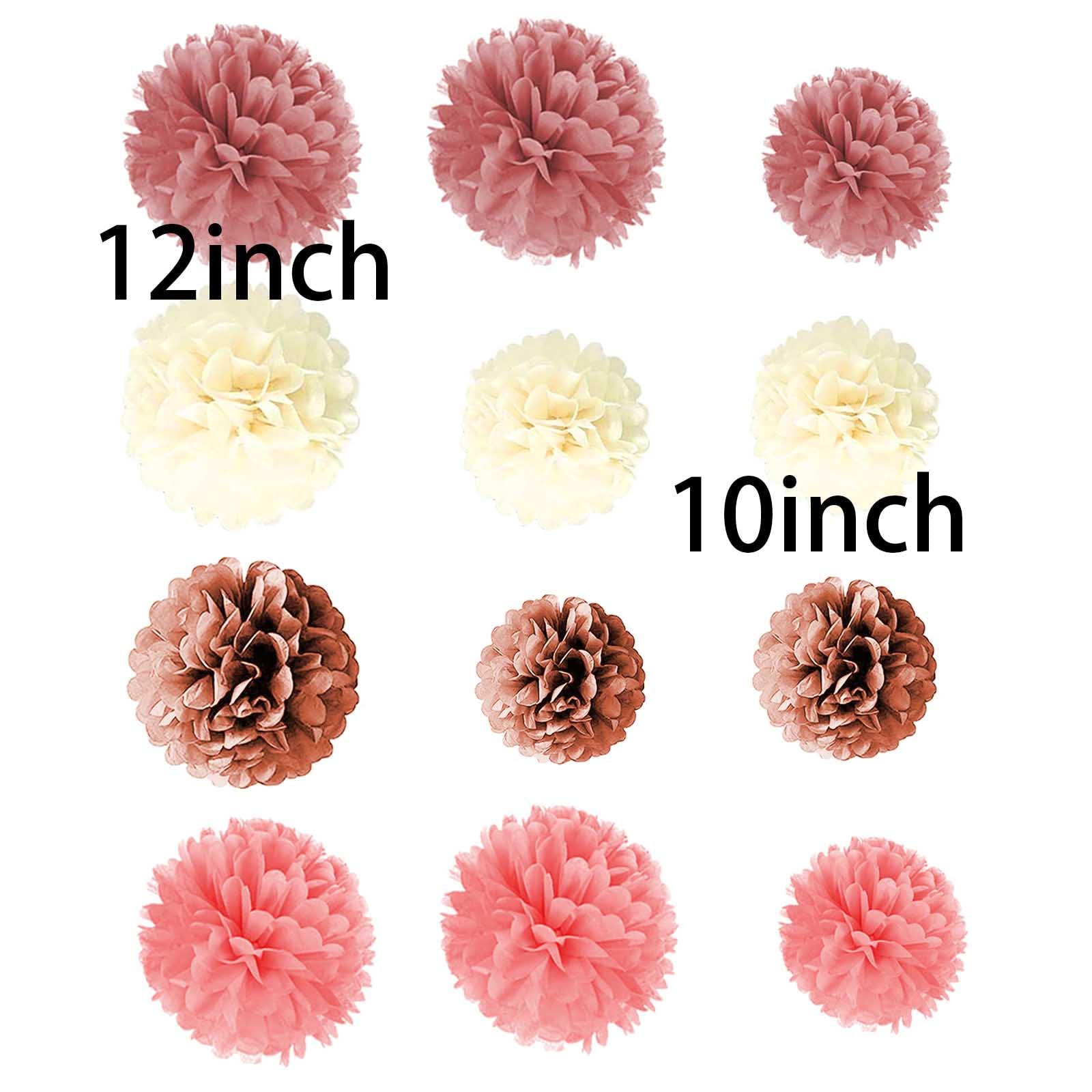 Blush Pink, Dusty Rose, Mauve, Cream Tissue Paper Pom Poms,Hanging Paper Pompoms Wedding Bridal Shower Bachelorette Party Decoration （8Pcs 12in,4Pcs 10in）