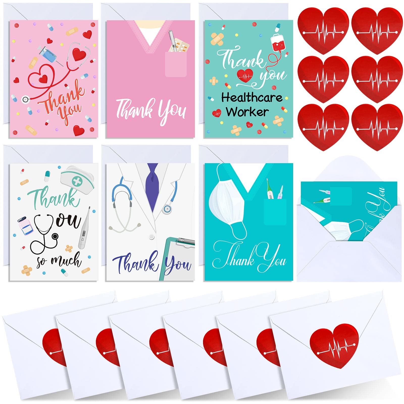 Jutom 60 Sets CNA Nurse Week Gift National Healthcare Graduation Appreciate Gift Card Thank You Cards for Nurses Doctor with Stickers Envelopes Greeting Card Nurses Week Day Medical Assistant