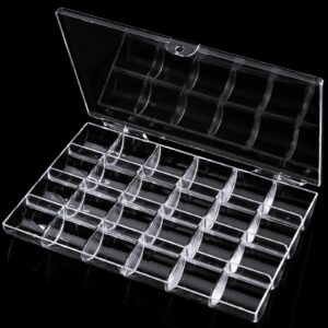 Noverlife 24 Grids Clear Plastic Organizer Box, Storage Container Jewelry Box, Empty Earring Storage Organizer Display Case, Transparent Plastic Nail Art Decorations Container for Bead Rings Earrings