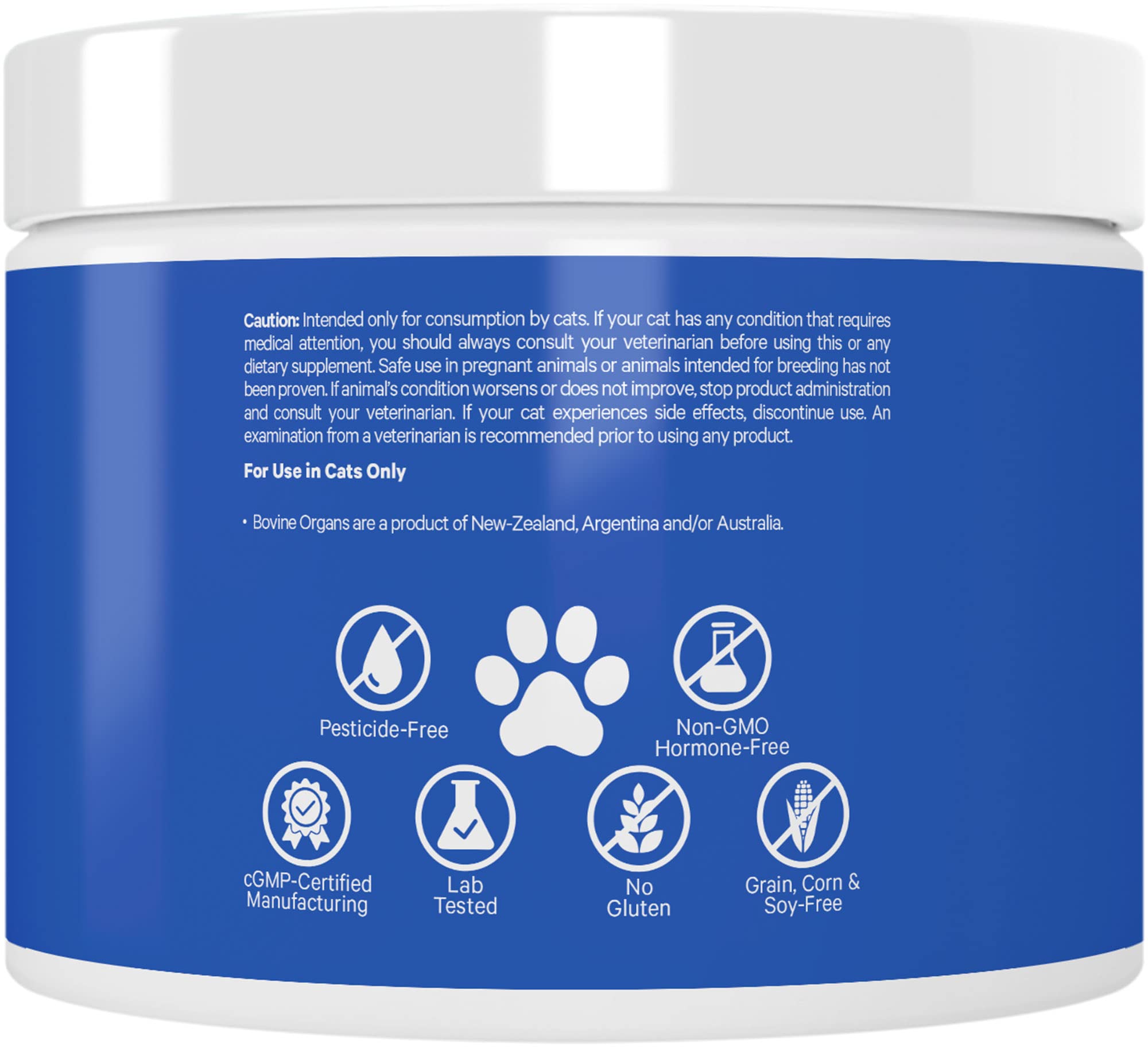 DNA PET Happy Healthy Organs & Glands Supplement For Cats, Freeze-Dried Raw Bovine Liver Grass-Fed Bone Marrow Heart Kidney Pancreas, Bovine Thymus Iron Multi Organ Powder, Joints Cat Vitamins 1.48 oz