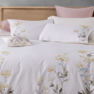 Melange Home Cotton Floral Embroidery Duvet Set, King, Blue Stitching on White