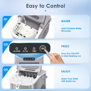 Xbeauty Countertop Ice Maker Machine 6-Minute Fast Bullet Ice Simple Handle Automatic Cleaning Suitable for Household Small Student Dormitory and Bar Party-Grey,26LBS