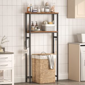 HOOBRO Over The Toilet Storage, 2-Tier Over Toilet Bathroom Organizer Shelf, with Toilet Paper Holder and Hooks, Sturdy and Durable, for Bathroom, Toilet, Rustic Brown and Black BF49TS01