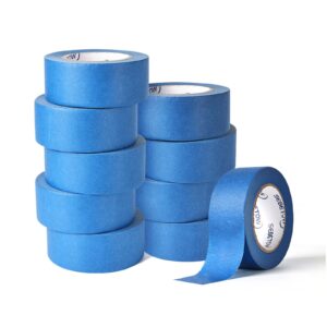 sebetow 10 rolls painters tape 2 inch bulk painter tape blue wide roll, blue masking tape, 2 inches x 55 yards for general purpose wall painting, home improvement