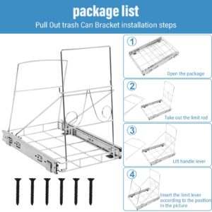 facertuey Pull Out Trash Can Under Cabinet,Cabinet Trash Can Roll-Out Sliding Rack,Adjustable Slide Out Shelf for Waste Can Under Kitchen Sink,Trash Can Not Included