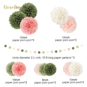 NICROHOME Birthday Party Decorations Set, 15PCS White Gold Champagne Tissue Paper Pom Poms, Dots Paper Garland String Hanging Backdrop for Wedding Graduation Baby Shower Happy New Years Eve Party