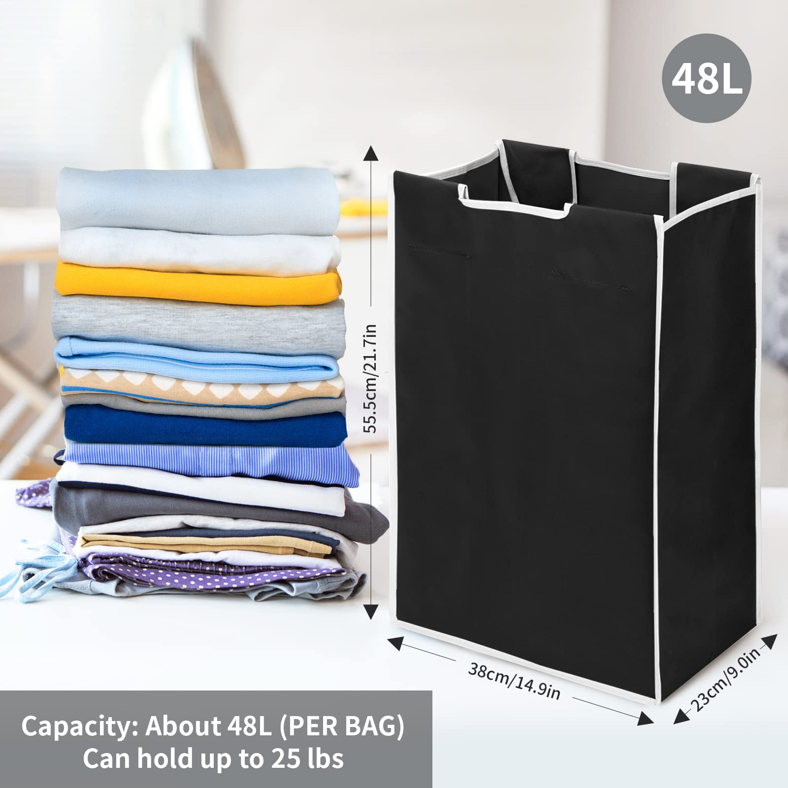 3 Bag Laundry Sorter Replacement Bags, Jhua 3 Pack Large Hamper Cart Removable Replacement Bags, 600D Laundry Hamper Liner Laundry Storage Organizer Replacement Bags, 14.9x9.0x21.7in, No Hangers