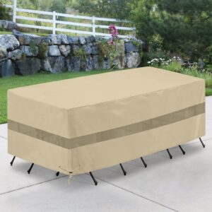 SunPatio Outdoor Furniture Set Cover Waterproof, Heavy Duty Rectangular Table and Chairs Cover for Patio Furniture, All Weather Protection Outside Sectional Cover, 76''L x 46''W x 30''H, Beige