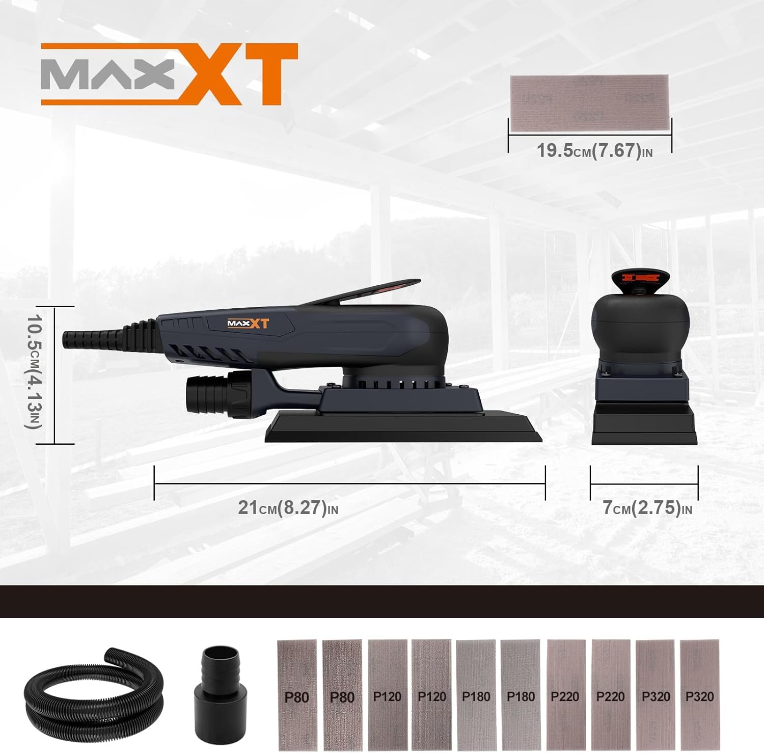 MAXXT Brushless Sheet Sander Electric 3mm Orbital 350W 3A Multi-function 10000RPM Variable Speed Corded Orbital Sanders Machine with 10 Sanding Paper for Woodworking Palm Sander Finishing Sander