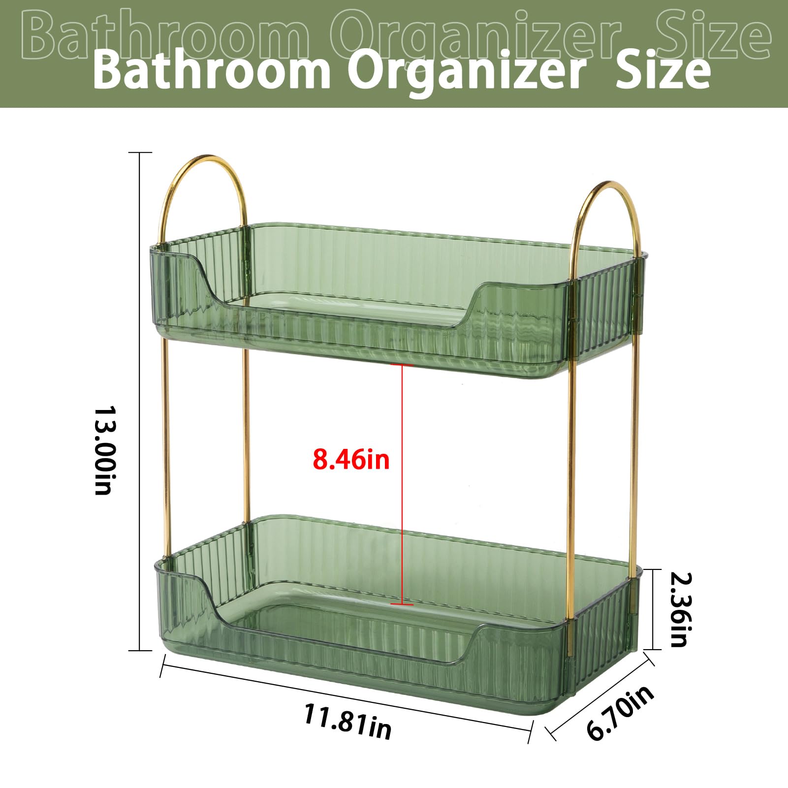 shuang qing Bathroom Counter Organizer Countertop Storage, Cosmetics Skincare Shelf Organizer, Makeup Organizer Perfume for Dresser Vanity Tray, Spice Rack Organizer for Kitchen(2 Tier-Green)