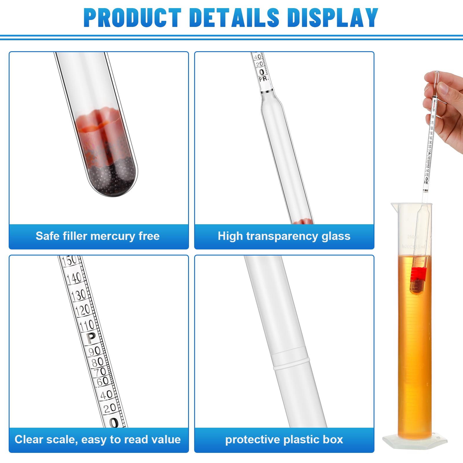 2 Pcs Glass Hydrometer, Alcoholmeter 0-200 Proof and 0-100 Tralle, Alcohol Tester, Hydrometer Glass Alcohol Measuring Device for Distilling Moonshine Brewing Wine Measure Alcohol Content