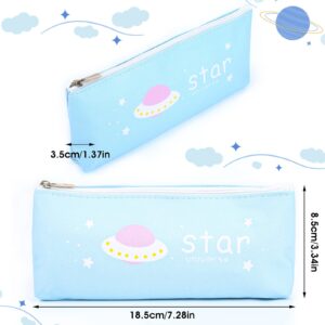 TIESOME 2Pcs Small Pencil Case, Cute Slim Design Leather Pencil Case Pouch Bag with Zipper Stationery Bag Portable Cosmetic Bag for Pen Pencils Markers(Gray+Blue)