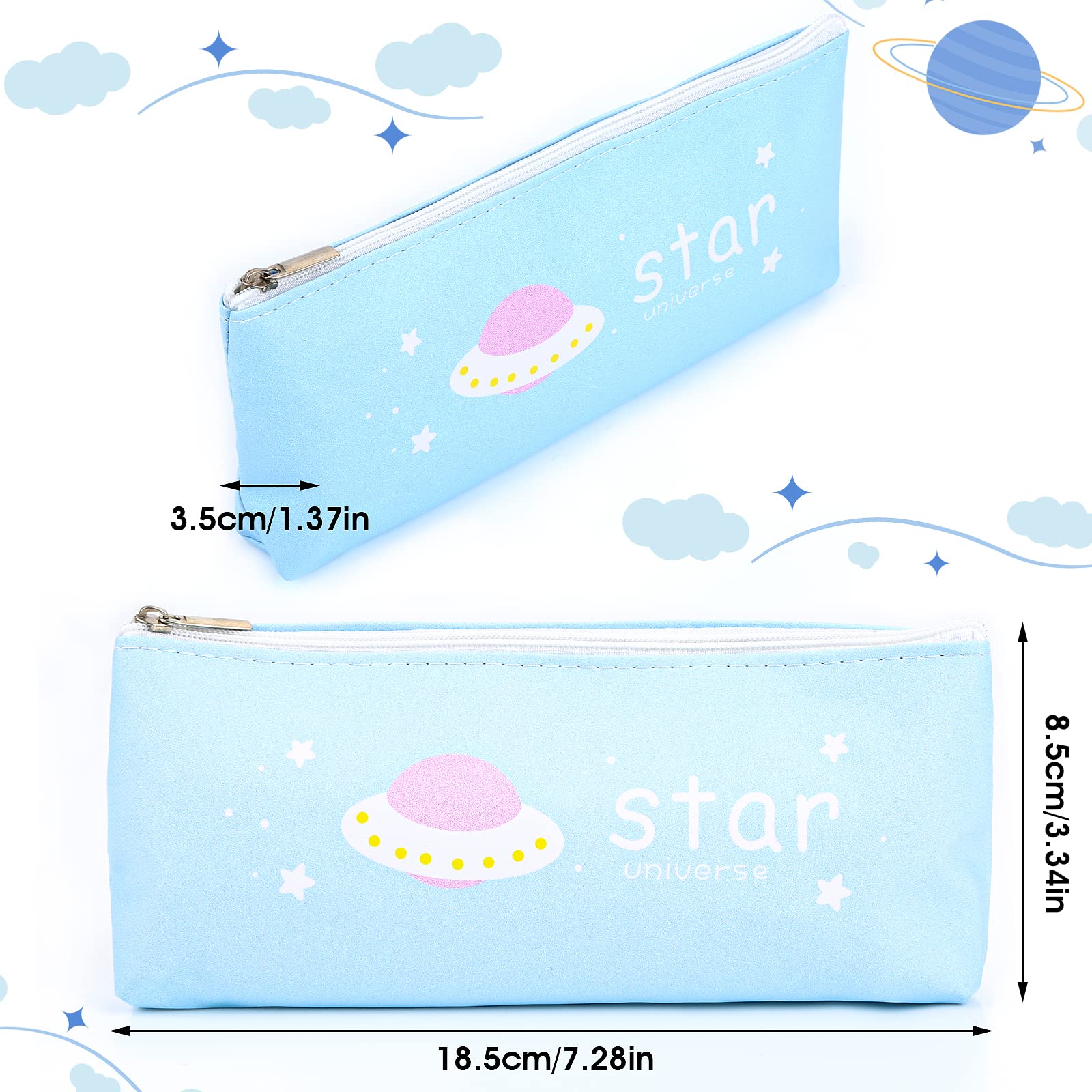 TIESOME 2Pcs Small Pencil Case, Cute Slim Design Leather Pencil Case Pouch Bag with Zipper Stationery Bag Portable Cosmetic Bag for Pen Pencils Markers(Gray+Blue)