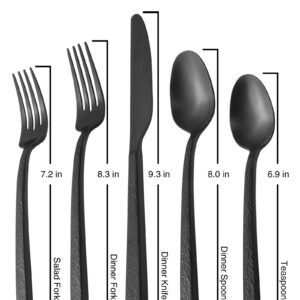 Alata Ripple 20-Piece Black Silverware Set Stainless Steel Flatware Set,Service for 4,Cutlery Set,Dishwasher Safe