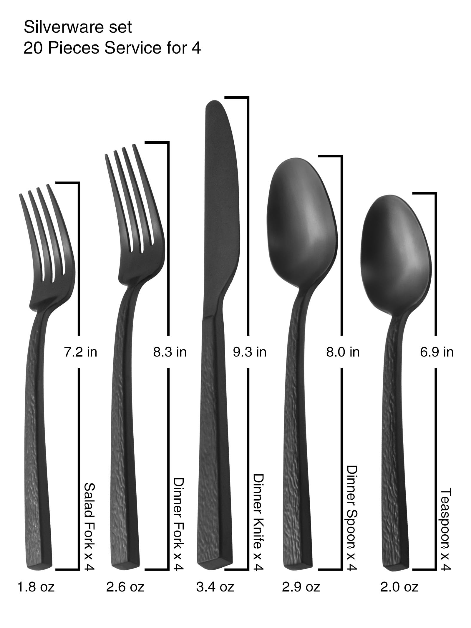 Alata Ripple 20-Piece Black Silverware Set Stainless Steel Flatware Set,Service for 4,Cutlery Set,Dishwasher Safe