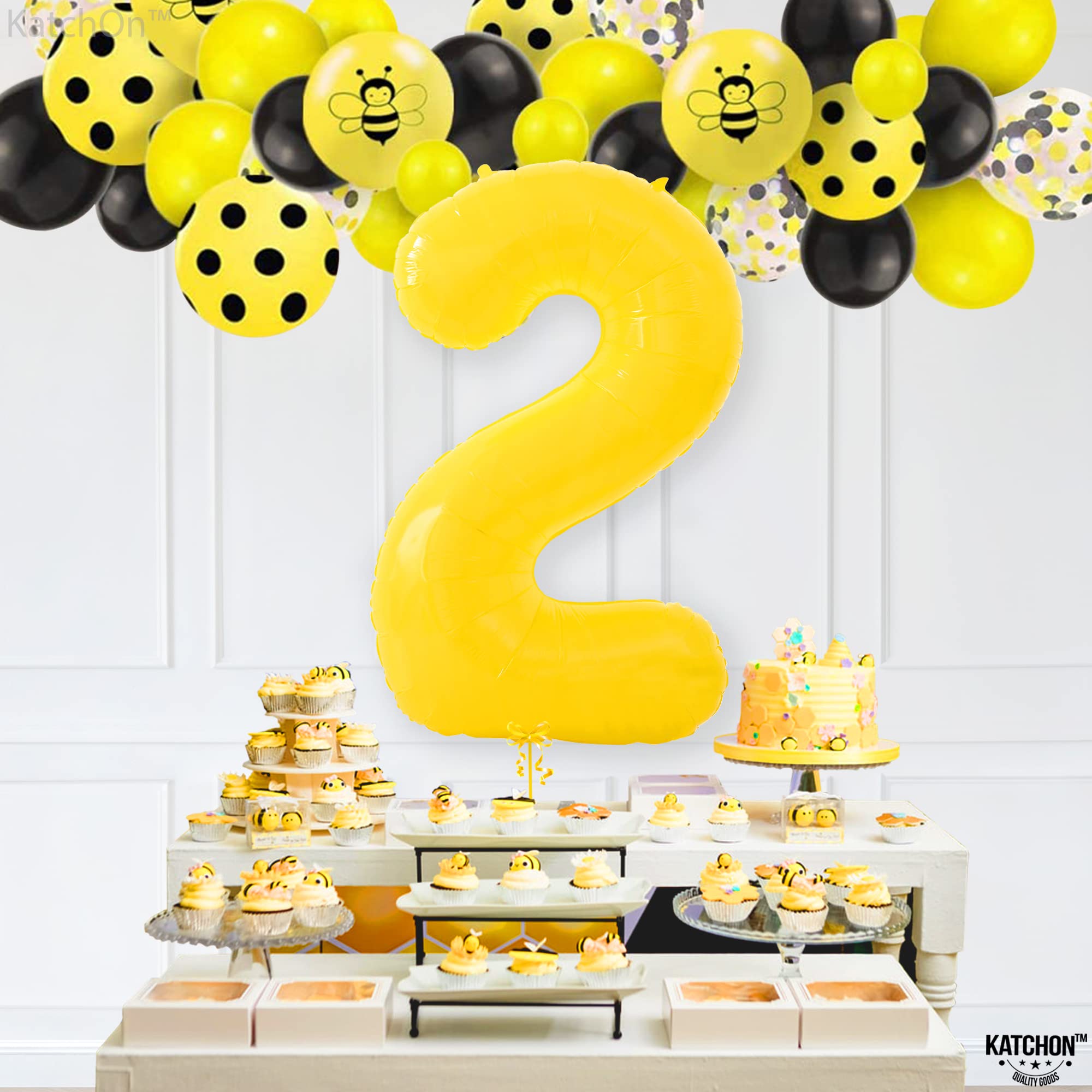 KatchOn, Giant Yellow 2 Balloon Number - 40 Inch | Two Birthday Balloon for 2nd Birthday Decorations | 2 Year Old Balloon, Party Decorations | Number 2 Balloon Yellow, 2nd Bee Day Party Decorations