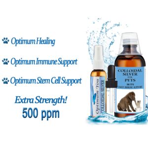 Optimum You Colloidal Silver Liquid for Pets, Dogs, Cats | 500 ppm, Extra Strength (8 oz) | Spray & Drops | Hot Spot & Itch Relief | Wound Care | Immune Support