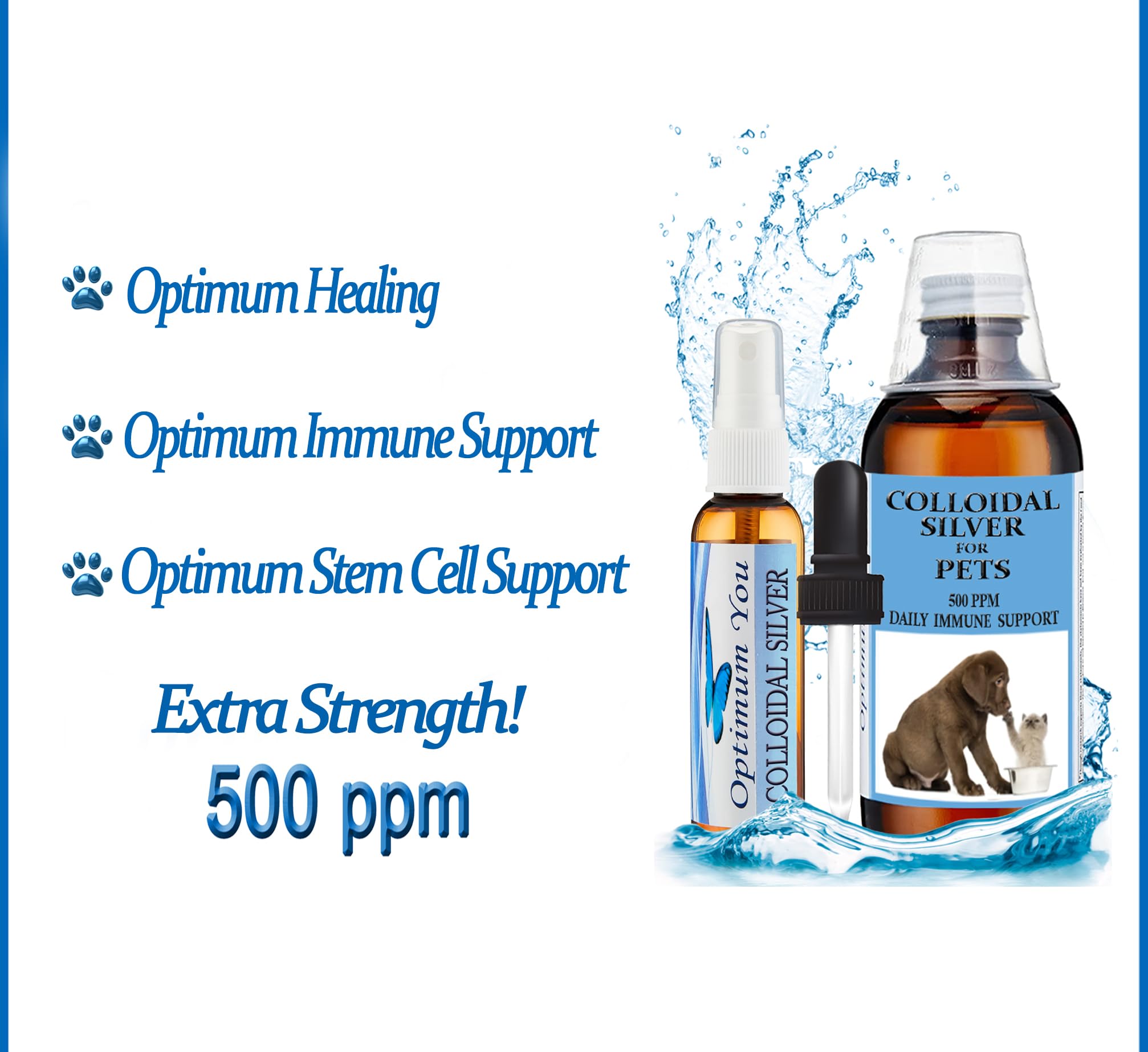 Optimum You Colloidal Silver Liquid for Pets, Dogs, Cats | 500 ppm, Extra Strength (8 oz) | Spray & Drops | Hot Spot & Itch Relief | Wound Care | Immune Support